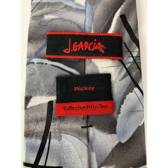 Jerry Garcia Mickey Collection Fifty-Two Abstract Gray Black Silk Mens Tie - Picture 4 of 5